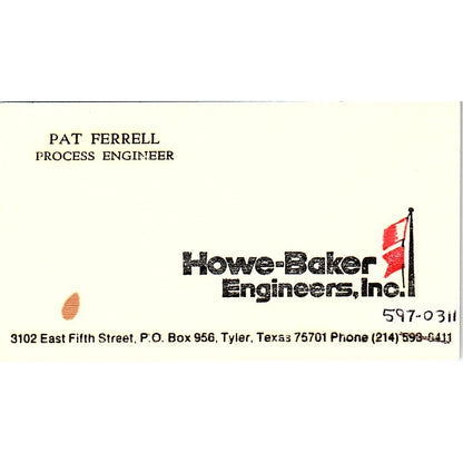 Howe-Baker Engineers Pat Ferrell Tyler Texas Vintage Business Card SF3-B6