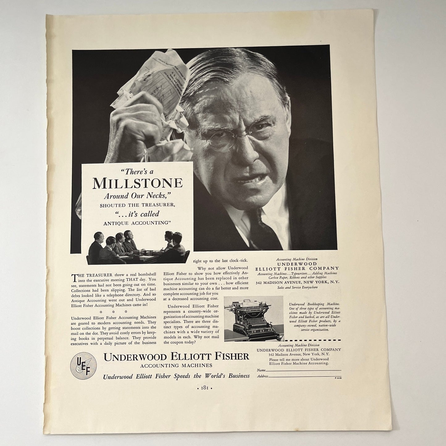 Underwood Elliott Fisher Accounting Machines New York 1935 Ad V1-4