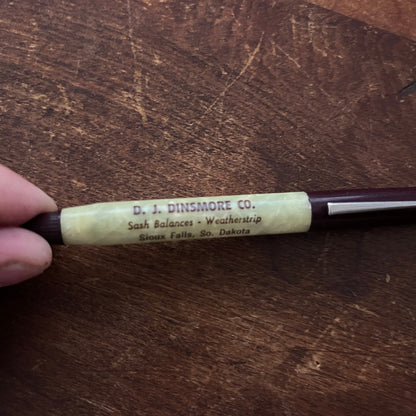 D.J. Dinsmore Co Sioux Falls SD Celluloid Vintage Mechanical Pencil SB8-Y3