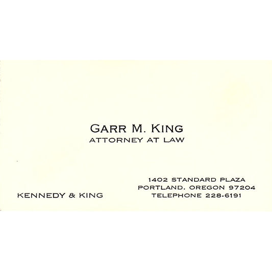 Garr M King Attorney Portland OR Vintage Business Card SE3-B12