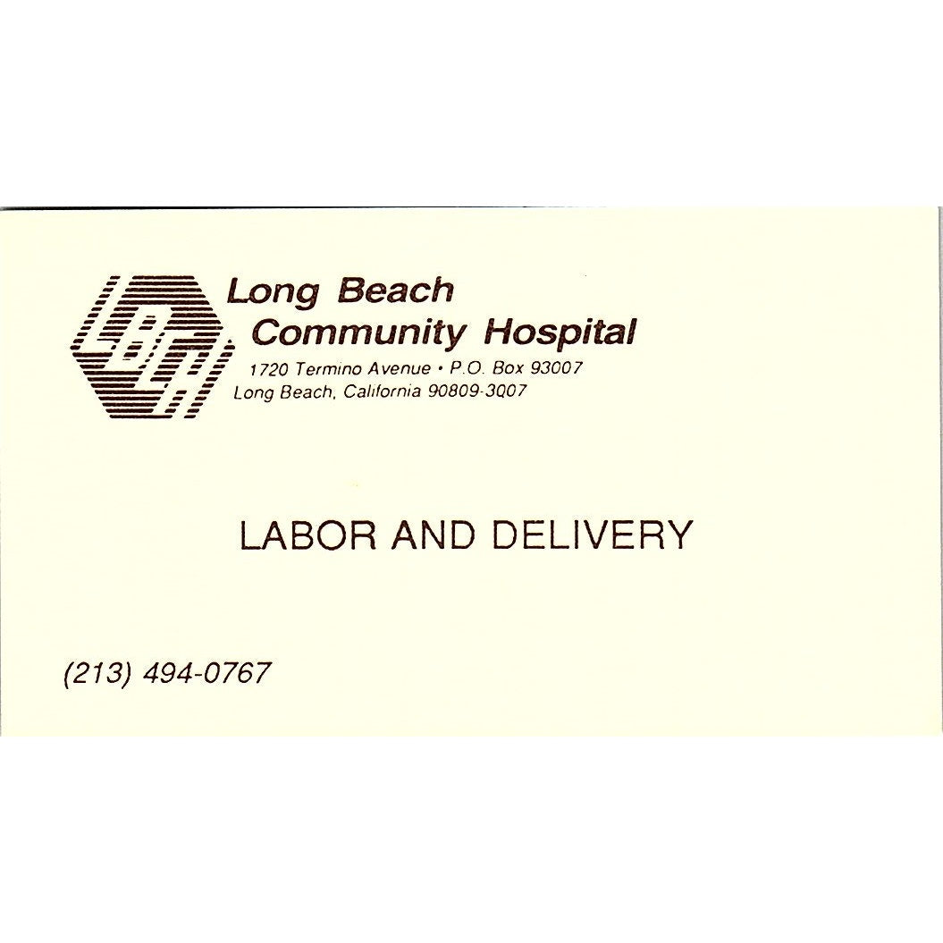 Long Beach Community Hospital Labor & delivery CA Vintage Business Card SF3-B3