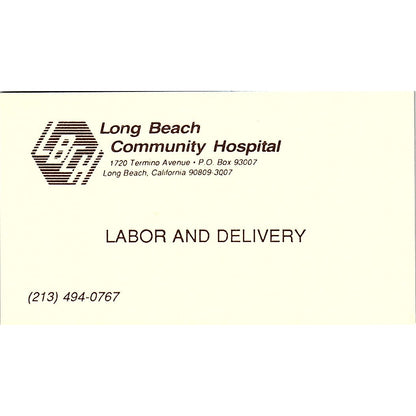 Long Beach Community Hospital Labor & delivery CA Vintage Business Card SF3-B3