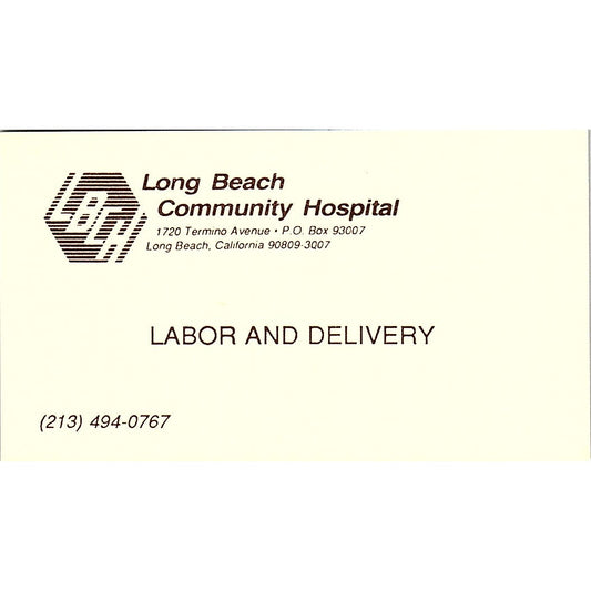 Long Beach Community Hospital Labor & delivery CA Vintage Business Card SF3-B3