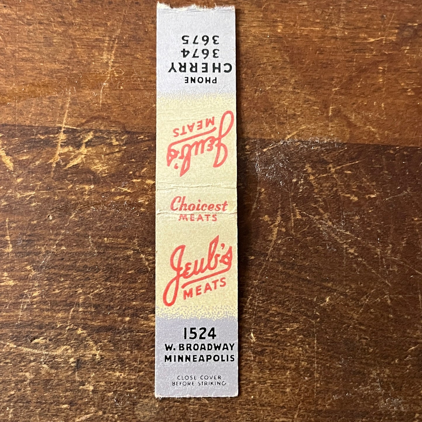 Jeub's Meats West Broadway Minneapolis Vintage Miniature Matchbook Cover TH2-Y4