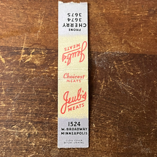 Jeub's Meats West Broadway Minneapolis Vintage Miniature Matchbook Cover ML1-8