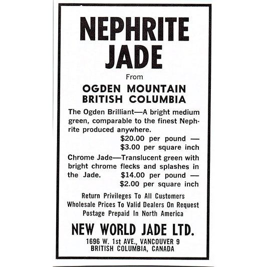 New World Jade Ltd Nephrite Vancouver British Columbia 1972 Ad AF8-M2