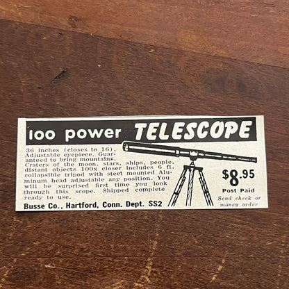 100 Power Telescope - Busse Co Hartford CT 1955 Ad AF9-S1
