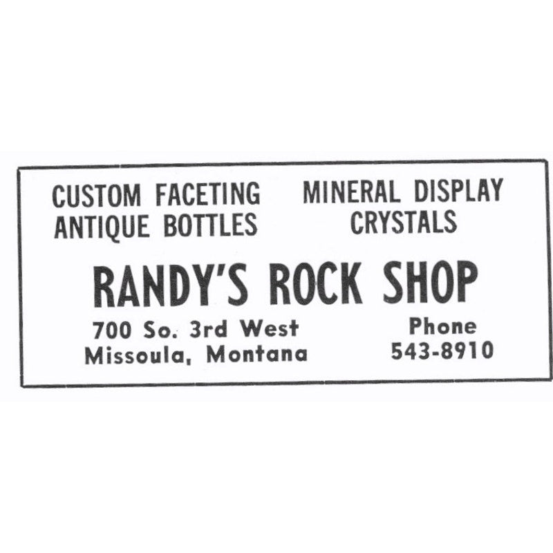 Randy's Rock Shop Mineral Display Crystals Missoula Montana 1972 Ad AF8-S4
