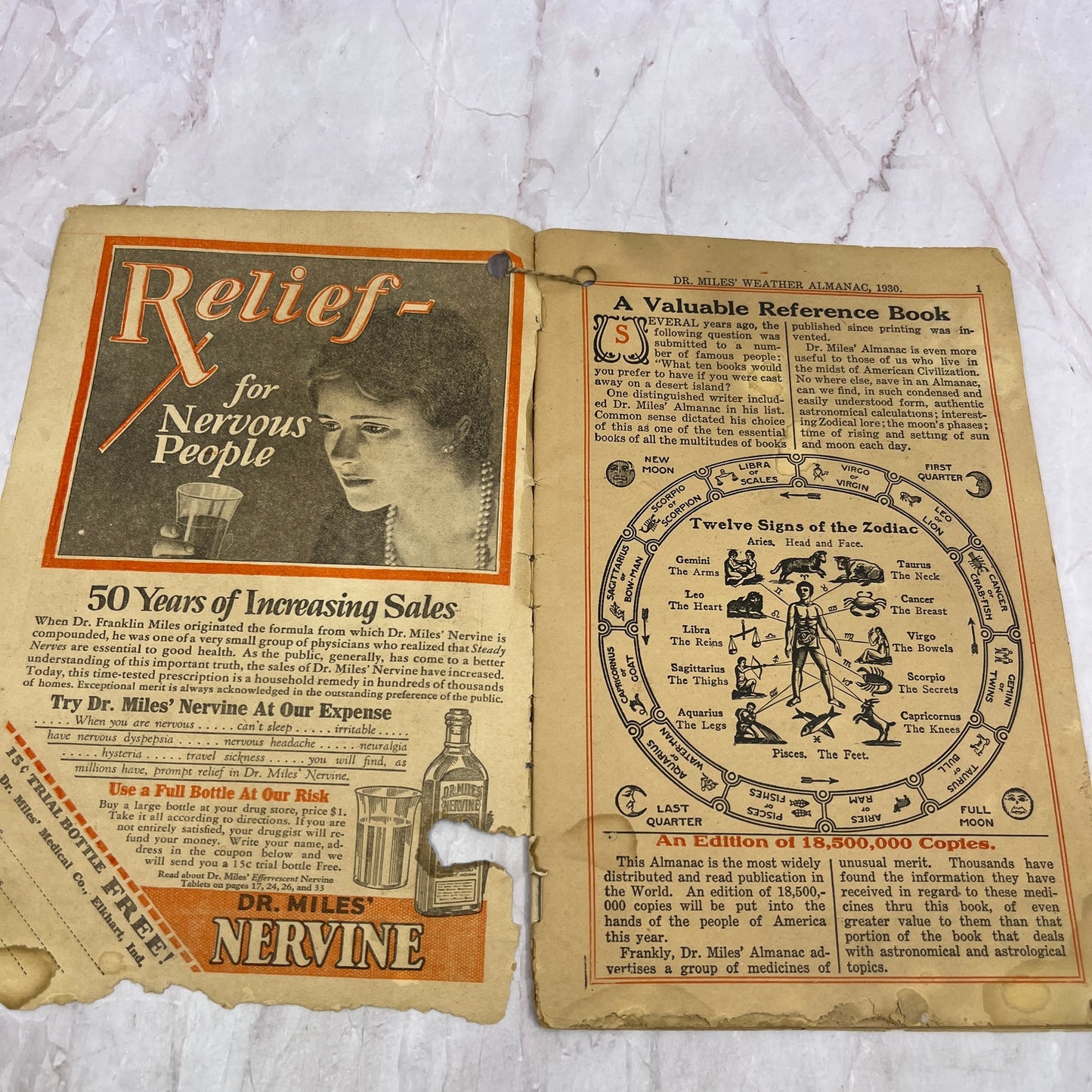 1930 Dr. Miles New Weather Almanac Elkhart Indiana TJ5-E1