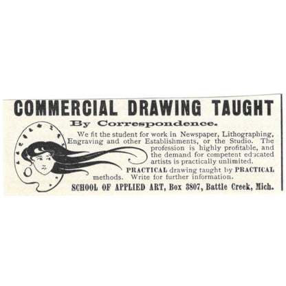 Commercial Drawing Correspondence School of Art Battle Creek MI 1900 Ad AB8-MA5