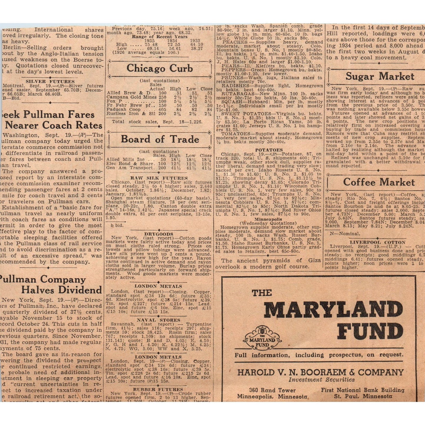 Town Tavern Straight Rye Whiskey 7" 1935 Minneapolis Journal Advertisement D10