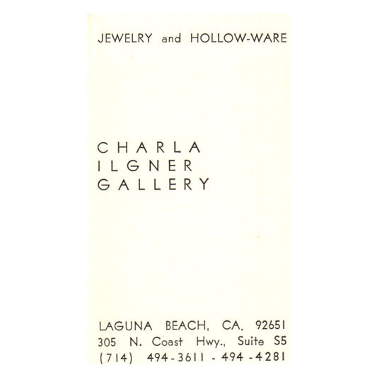 Vintage Charla Ilgner Gallery Jewelry and Hollow-Ware CA Business Card SF3-B1