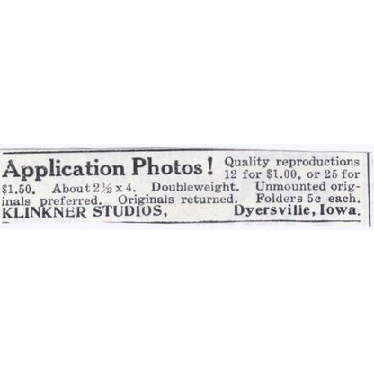 1931 Klinker Studios Photography Dyersville IA Original Advertisement AE5-SA2