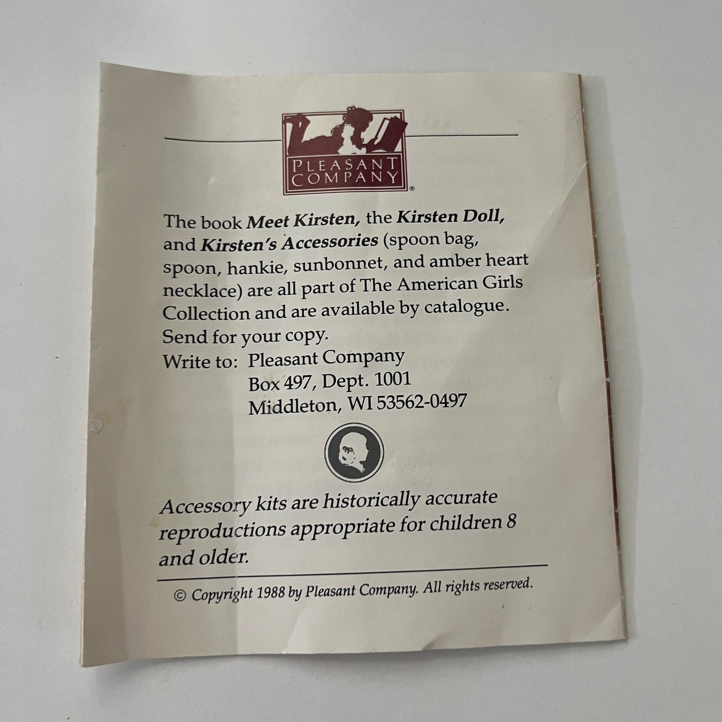 Kristen Larson 1988 Original American Girl Doll Brochure AI9-H3