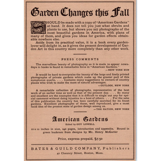 Bates & Guild Co Garden Changes This Fall Boston c1905 Victorian Ad D13