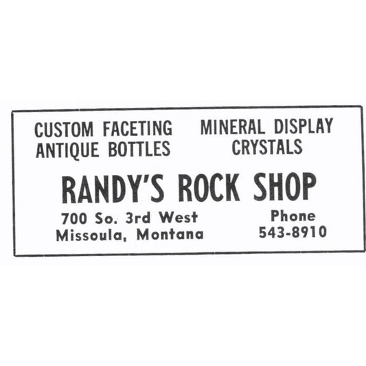 Randy's Rock Shop Mineral Display Crystals Missoula Montana 1972 Ad AF8-S4