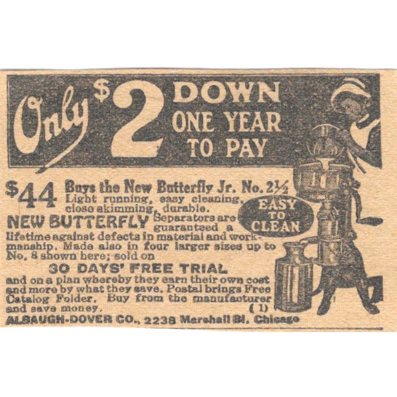 Albaugh-Dover Co Chicago Butterfly Cream Separator 1923 Magazine Ad Clip AE1-7