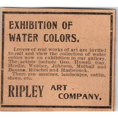 Ripley Art Company Watercolor Exhibition Hartford 1901 Newspaper Ad AD8-HS1