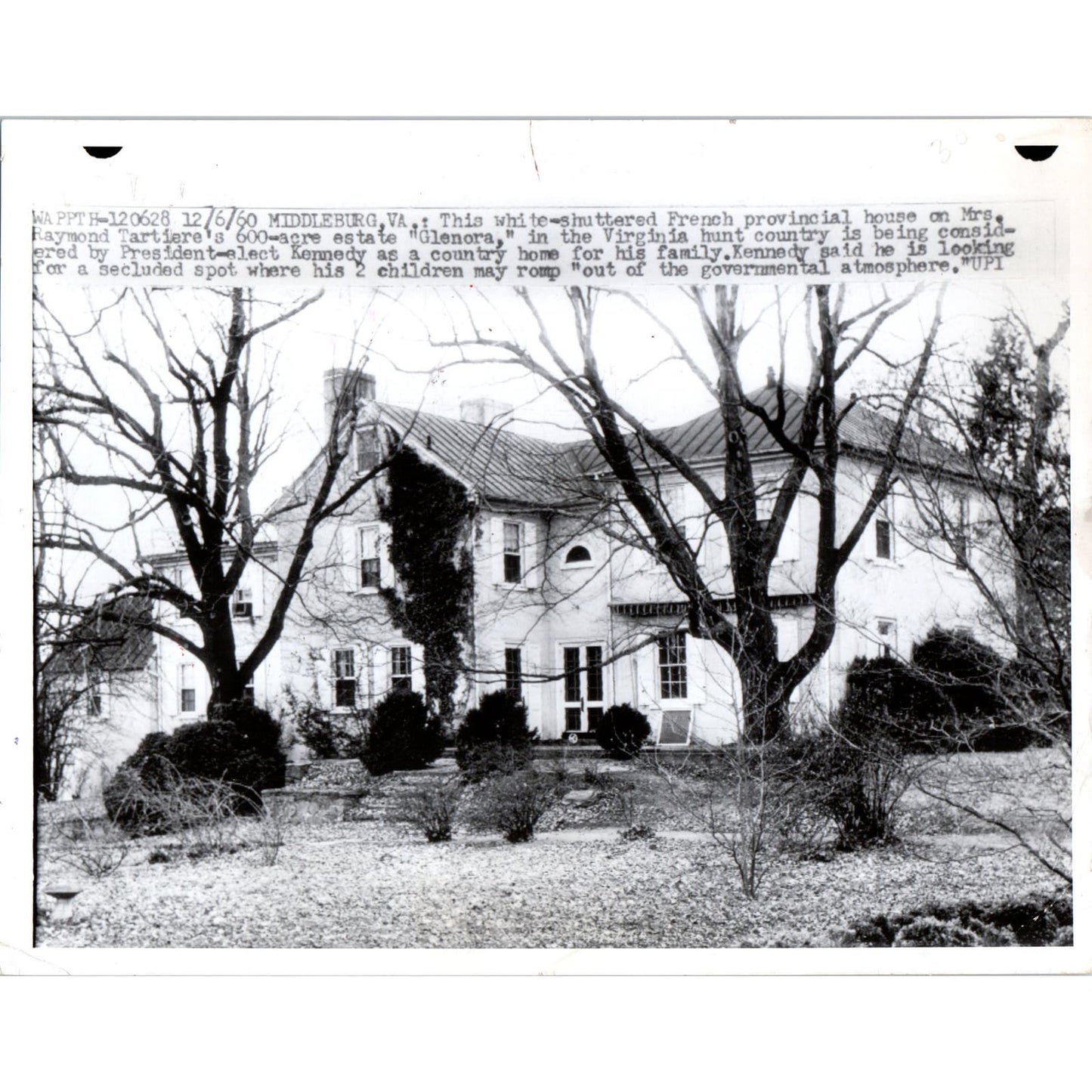 JFK Glenora Country Home Middleburg VA 1960 7x9 Original Press Photo D1-P