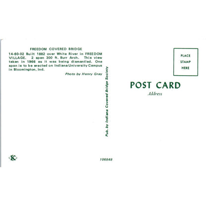 Freedom Village Bridge Bloomington IN Vintage Covered Bridge Postcard PD6