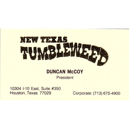 Duncan McCoy New Texas Tumbleweed Houston Vintage Business Card SC9-B1