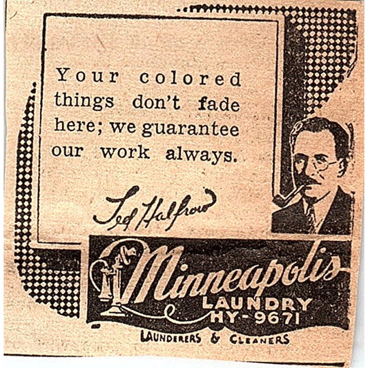 Minneapolis Laundry Ted Halfrow 1935 Newspaper Ad AG6-M3