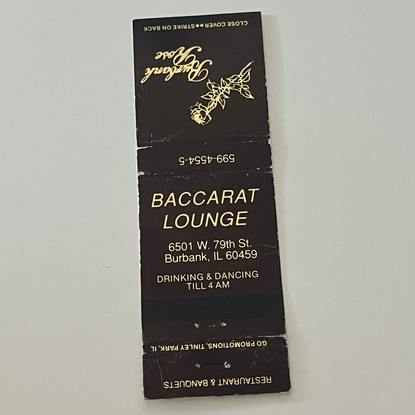 Burbank Rose Baccarat Lounge Burbank IL Matchbook Cover MM5-9