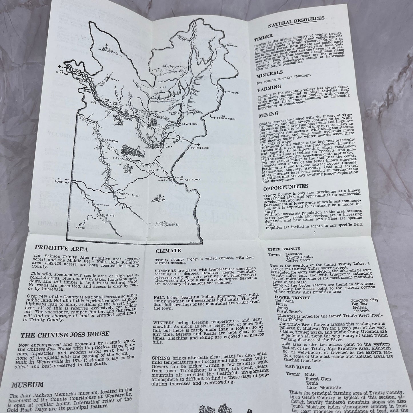 c1960 Trinity County California Fold Out Brochure & Travel Map TH9-CB