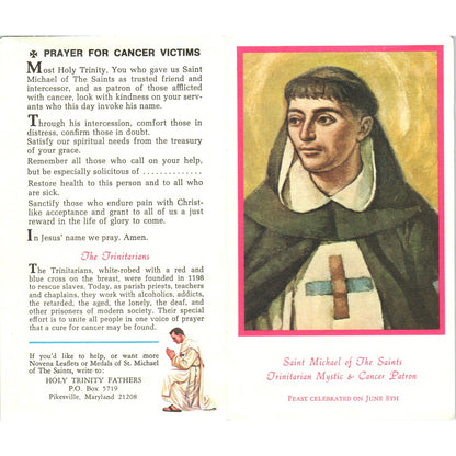 St. Michael Trinitarian Mystic & Cancer Patron Vintage Prayer Leaflet TH2-PC2