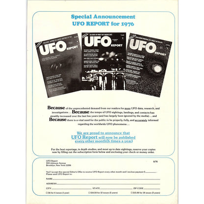 UFO Report for 1976 Order Blank 1976 Ad AG1-17