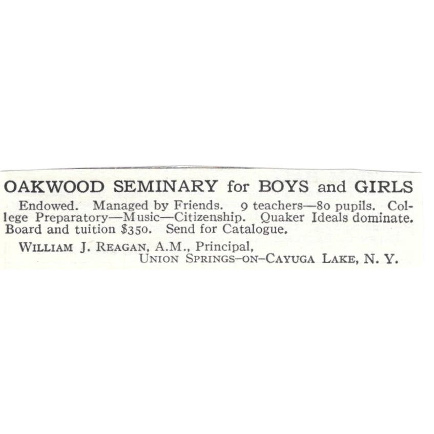 Oakwood Seminary William J Reagan Union Springs on Cayuga Lake c1918 Ad AE5-SA10
