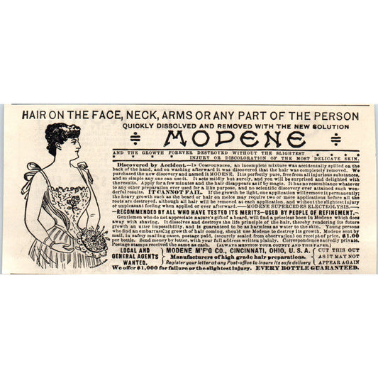 Modene Hair Removal Cincinnati Ohio c1890 Victorian Ad AE8-CH4