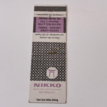 Nikko Sukiyaki Restaurant San Francisco CA Vintage Matchbook Cover TB6-MB1-15