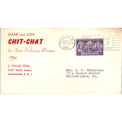 1954 Stamp & Coin Chit-Chat J. Harold Wells Merchantville Postal Cover TG7-PC1