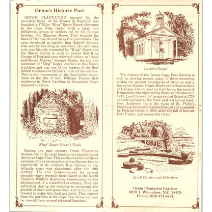 Vintage Orton Plantation Gardens Wilmington NC Fold Out Travel Brochure TF4-B1