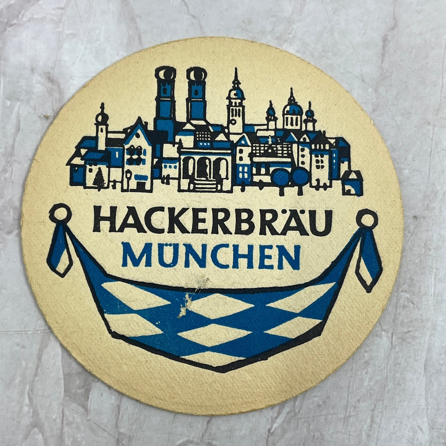 Vintage Hackerbräu München German Beer Coaster Blue & Black TJ5-CO2