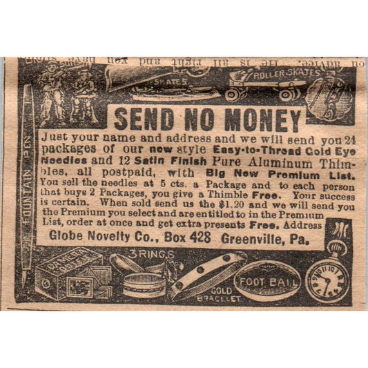 Aluminum Thimbles Globe Novelty Company Greenville PA 1910 Magazine Ad AF1-CM1