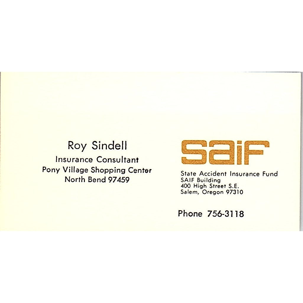 Roy Sindell SAIF Salem OR Vintage Business Card SD9-B8