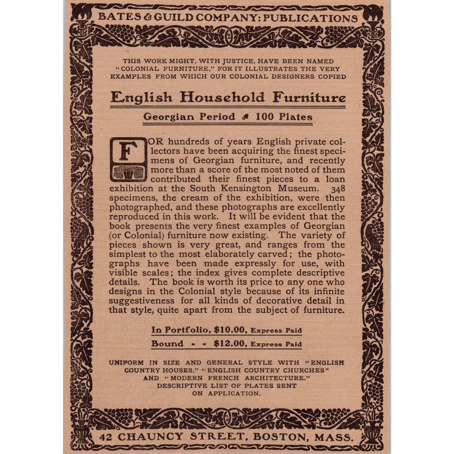 Bates & Guild Co English Household Furniture Boston c1905 Victorian Ad D12