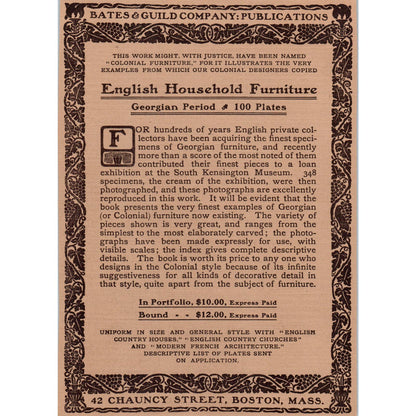 Bates & Guild Co English Household Furniture Boston c1905 Victorian Ad D12