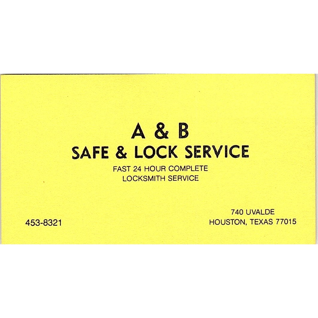 A & B Safe & Lock Service, Fast 24 Hour, Houston TX Vintage Business Card SB4-B3