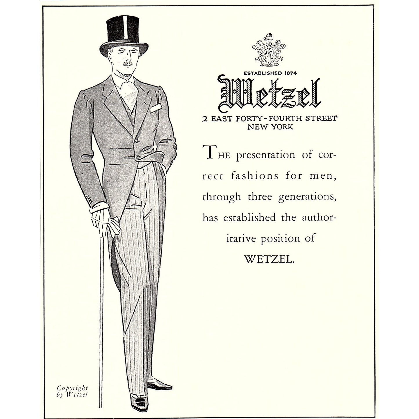 Wetzel Men's Fashions Formalwear 2 East 44th St NY Ad 1935 AG3-2
