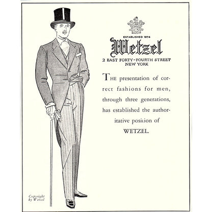 Wetzel Men's Fashions Formalwear 2 East 44th St NY Ad 1935 AG3-2