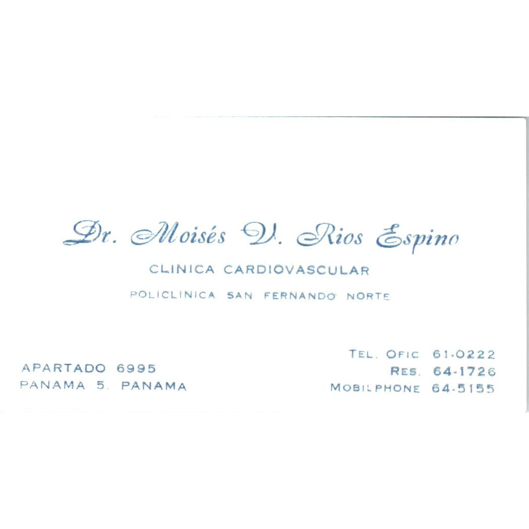 Dr. Moises V. Rios Espino Clinica Cardiovascular Panama Business Card SD8-B17