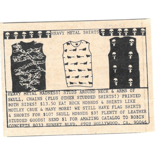 Heavy Metal T-Shirts - Robin Concepts Hollywood CA 1984 Ad AF8-S7