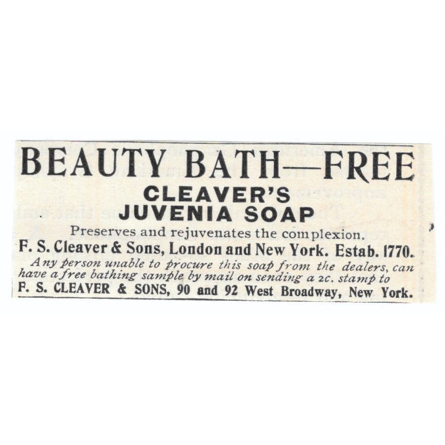 F.S. Cleaver & Sons Juvenia Soap c1905 Original Magazine Advertisement AE7-SA1
