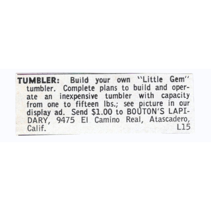 Bouton's Lapidary Build Your Own Little Gem Tumbler Atascadero CA 1964 Ad AK6-S8