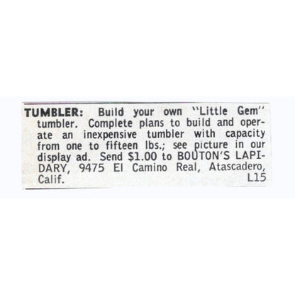 Bouton's Lapidary Build Your Own Little Gem Tumbler Atascadero CA 1964 Ad AK6-S8