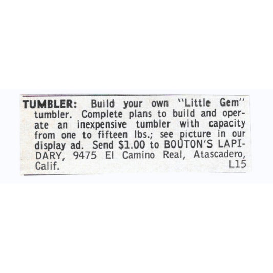 Bouton's Lapidary Build Your Own Little Gem Tumbler Atascadero CA 1964 Ad AK6-S8