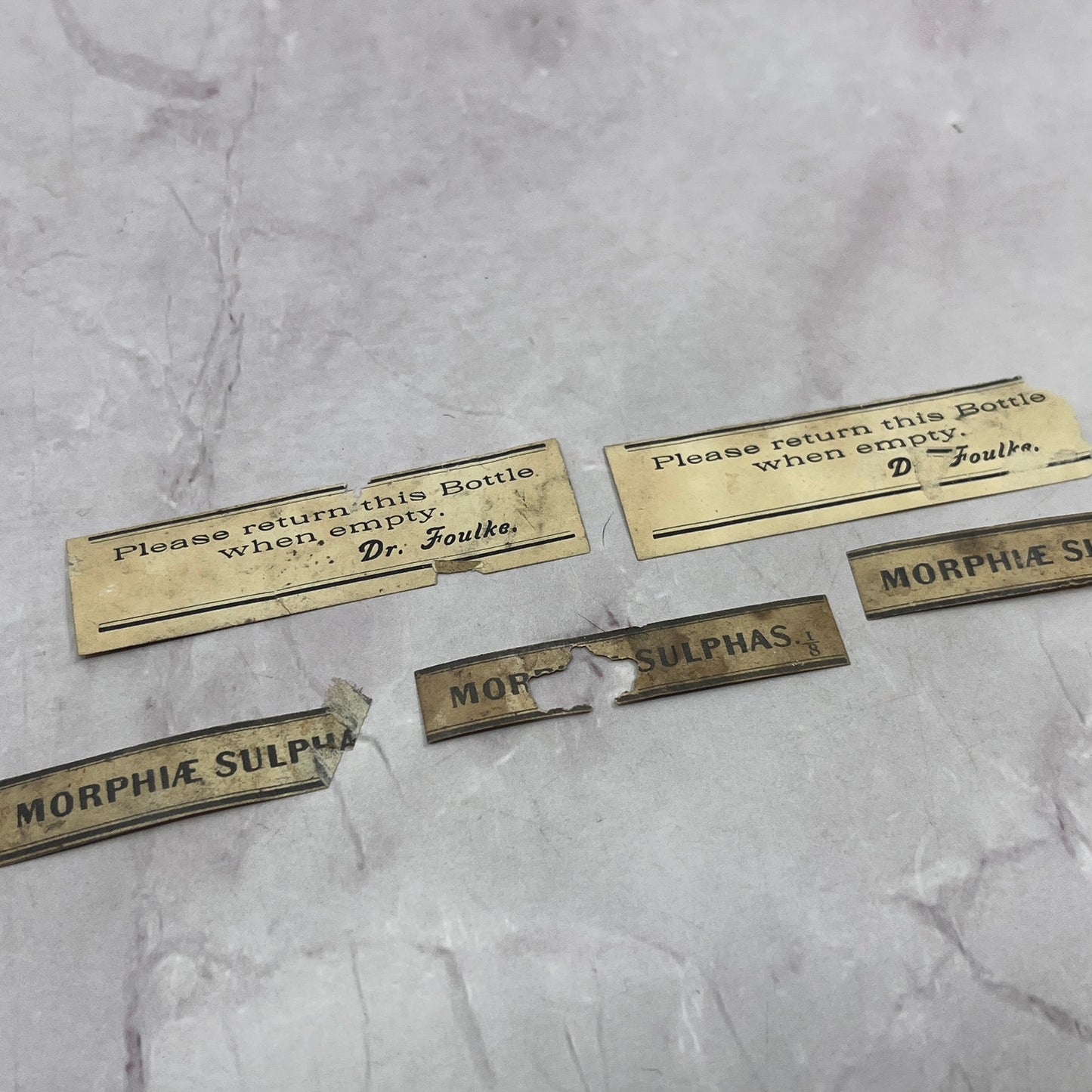 Lot of 5 Antique Apothecary Bottle Labels Dr. Foulke TB8-OD